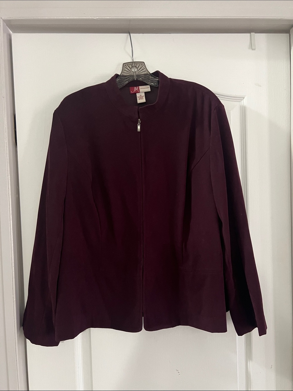 JM Collection Deep Plum Zip-Front Bomber Jacket